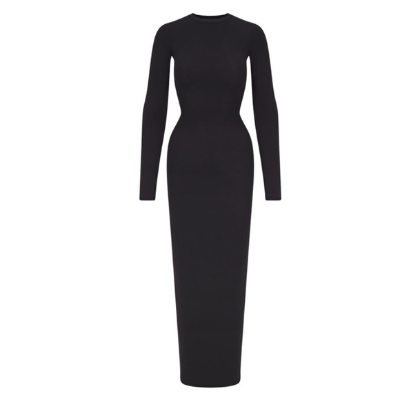 SKIMS Fits Everybody Long-Sleeve Crewneck Maxi Dress - NWT Onyx XS - Picture 5 of 6